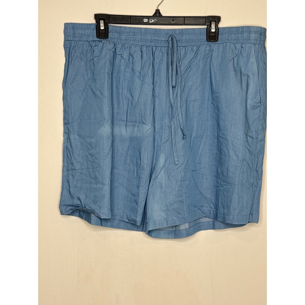 White Birch Womens 2XL Blue Chambray Drawstring Elastic Waist Shorts Plus Size